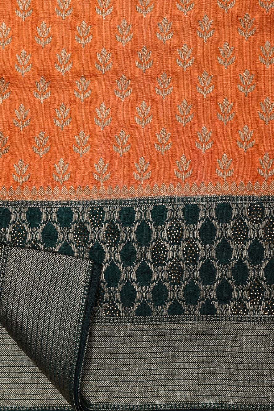 Classy orange color floral motif woven saree