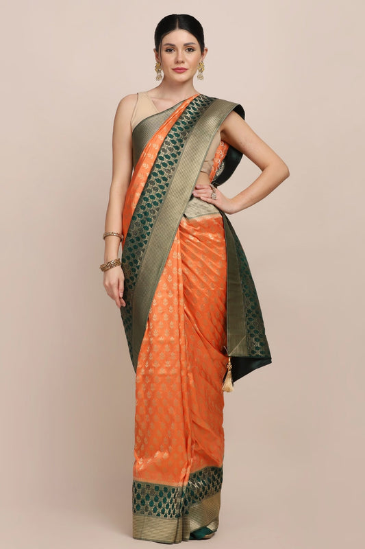Classy orange color floral motif woven saree
