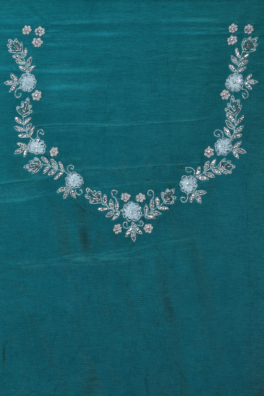 Elegant sky blue color floral motif embroidered digital print saree