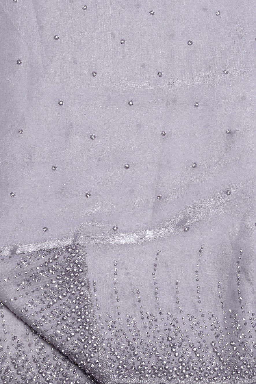Stylish grey color embroidered saree