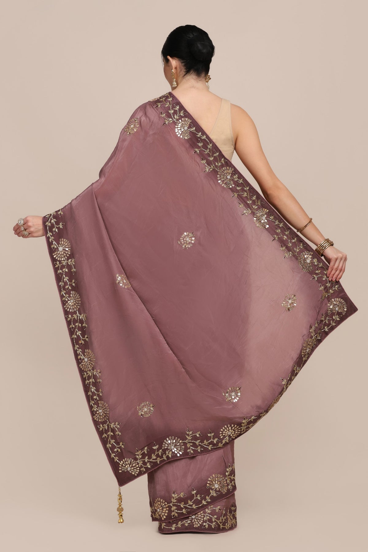 Beautiful mauve color floral embroidery saree