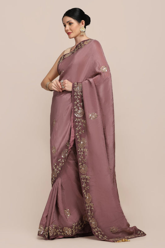 Beautiful mauve color floral embroidery saree
