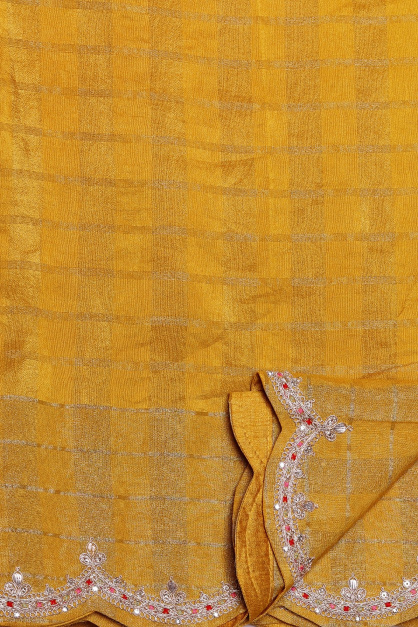 Elegant yellow color floral embroidered saree