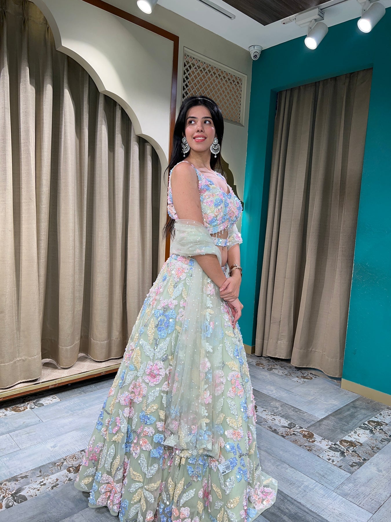 Classy white color hand embroidered lehanga