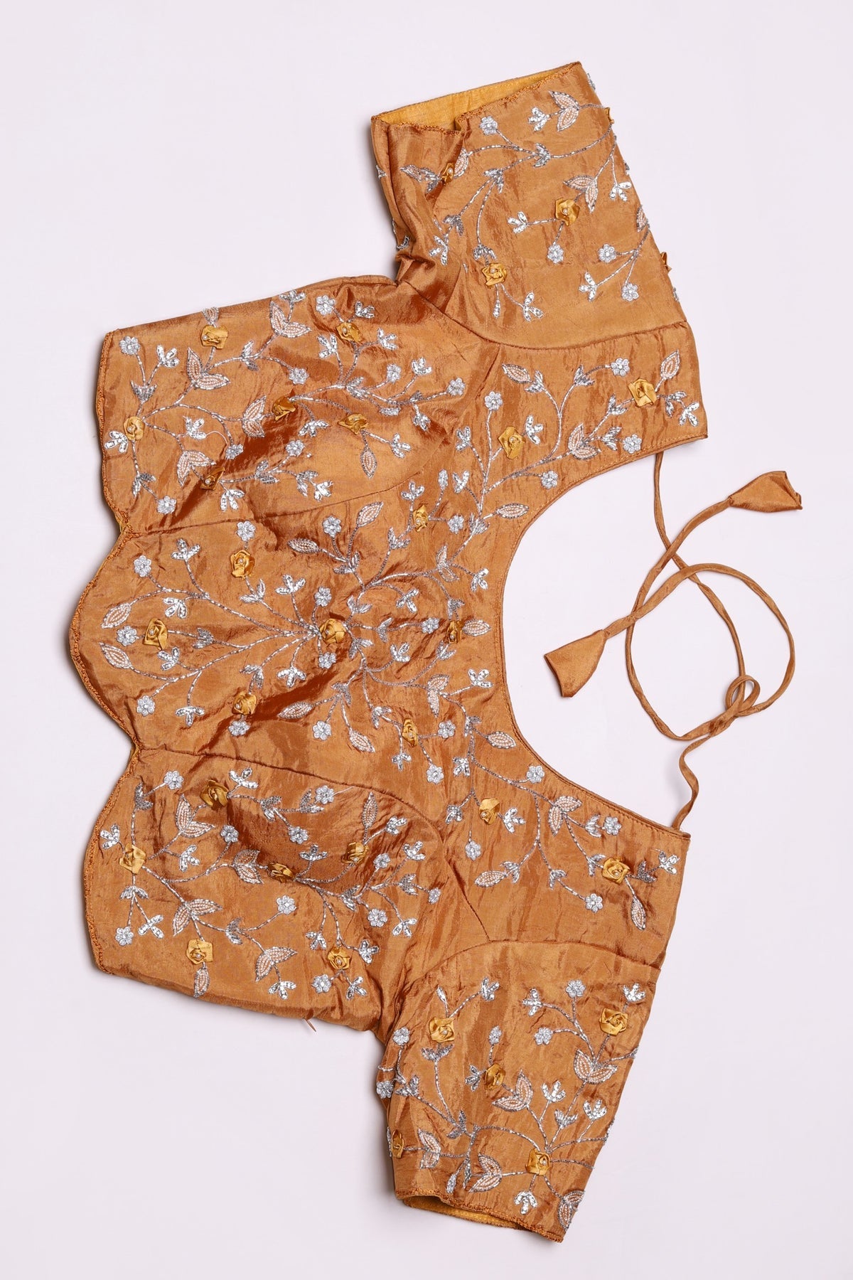 Beautiful mustard color floral motif embroidered saree