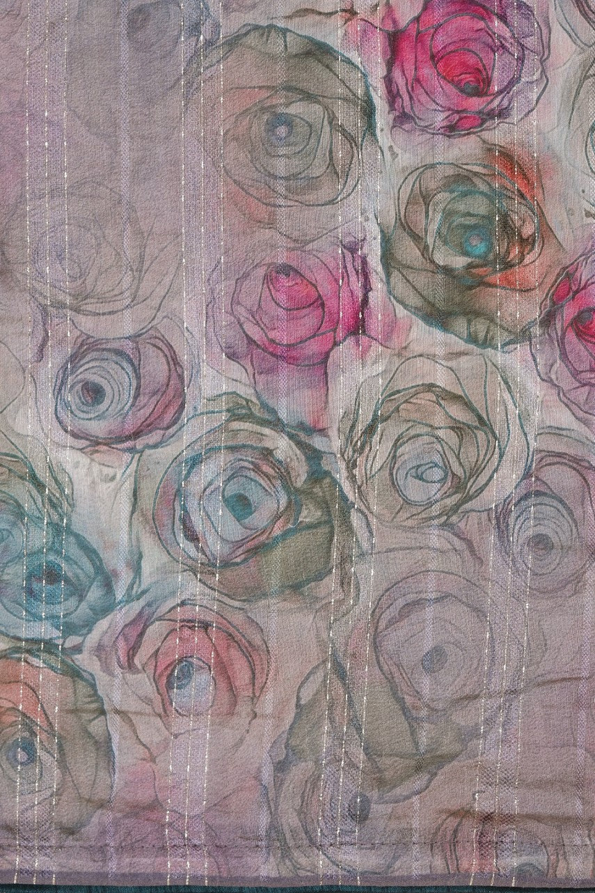 Classy multi color floral motif printed saree