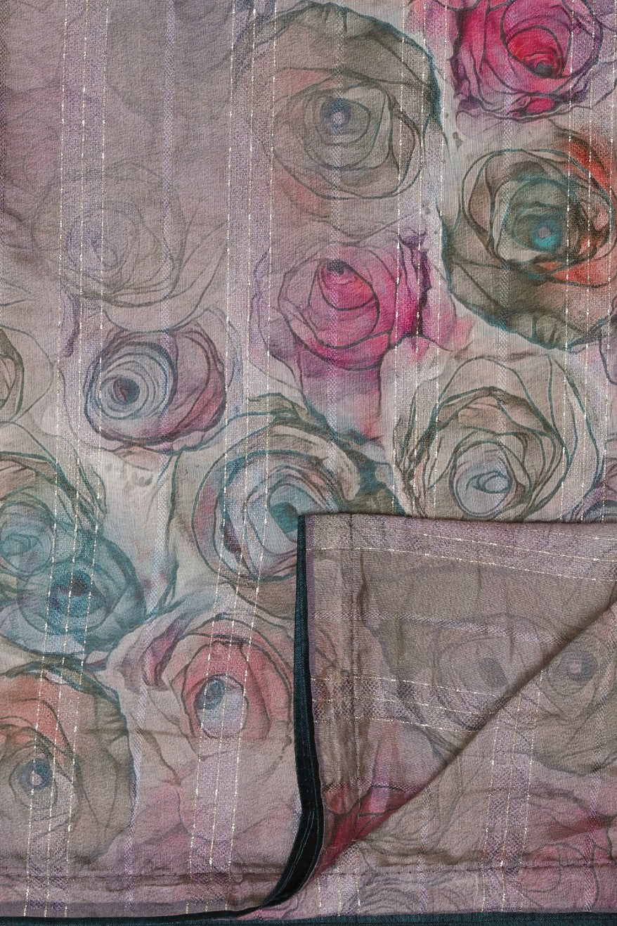 Classy multi color floral motif printed saree