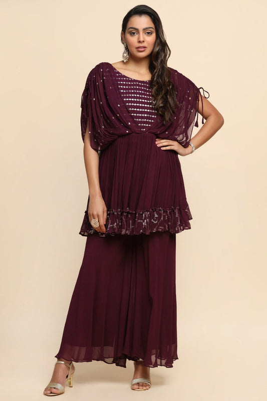 Beautiful purple color cowling style sharara set