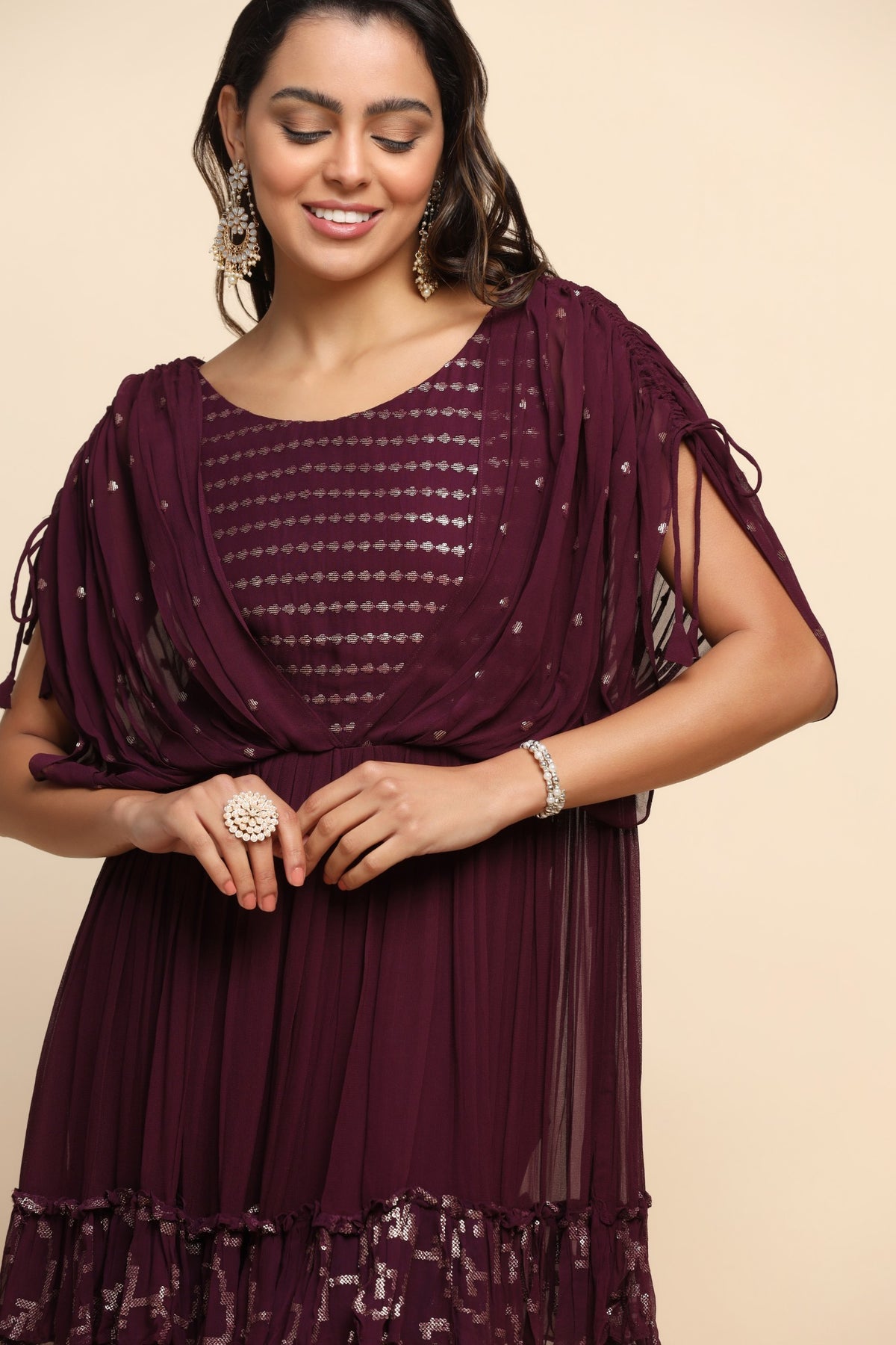 Beautiful purple color cowling style sharara set
