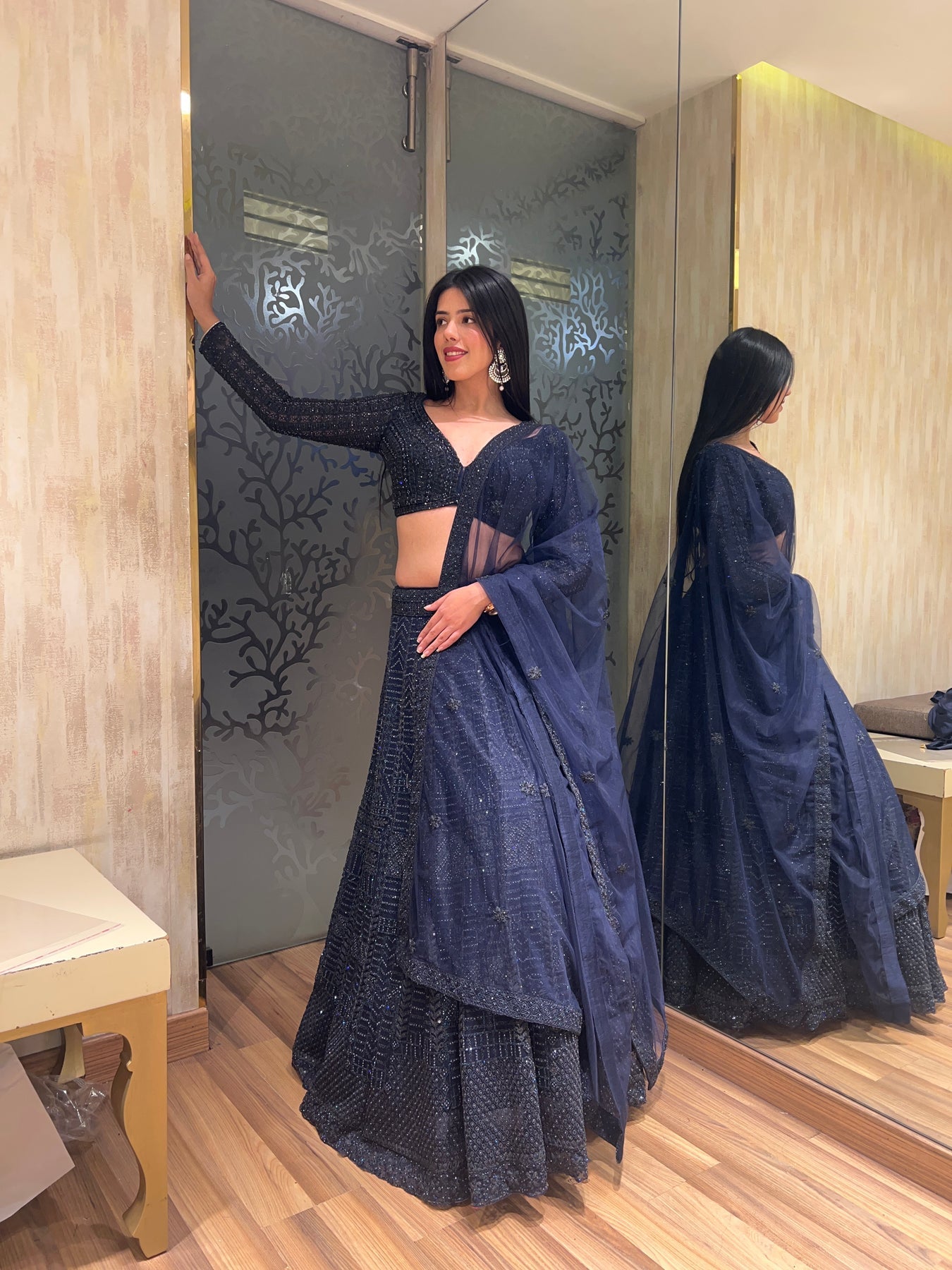 Gorgeous Blue Color Floral Motif Embroidered lehenga