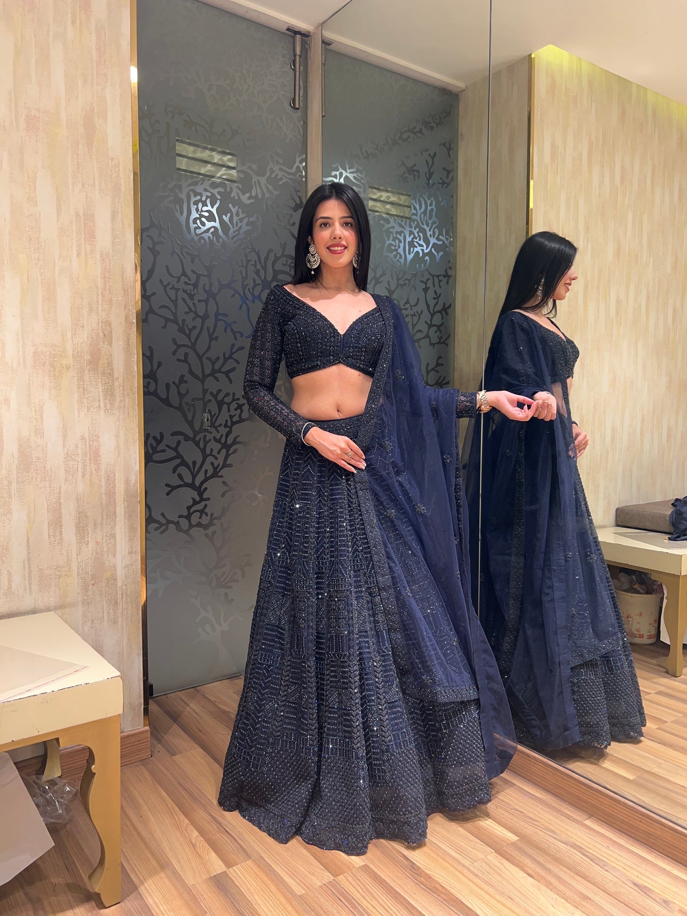 Gorgeous Blue Color Floral Motif Embroidered lehenga