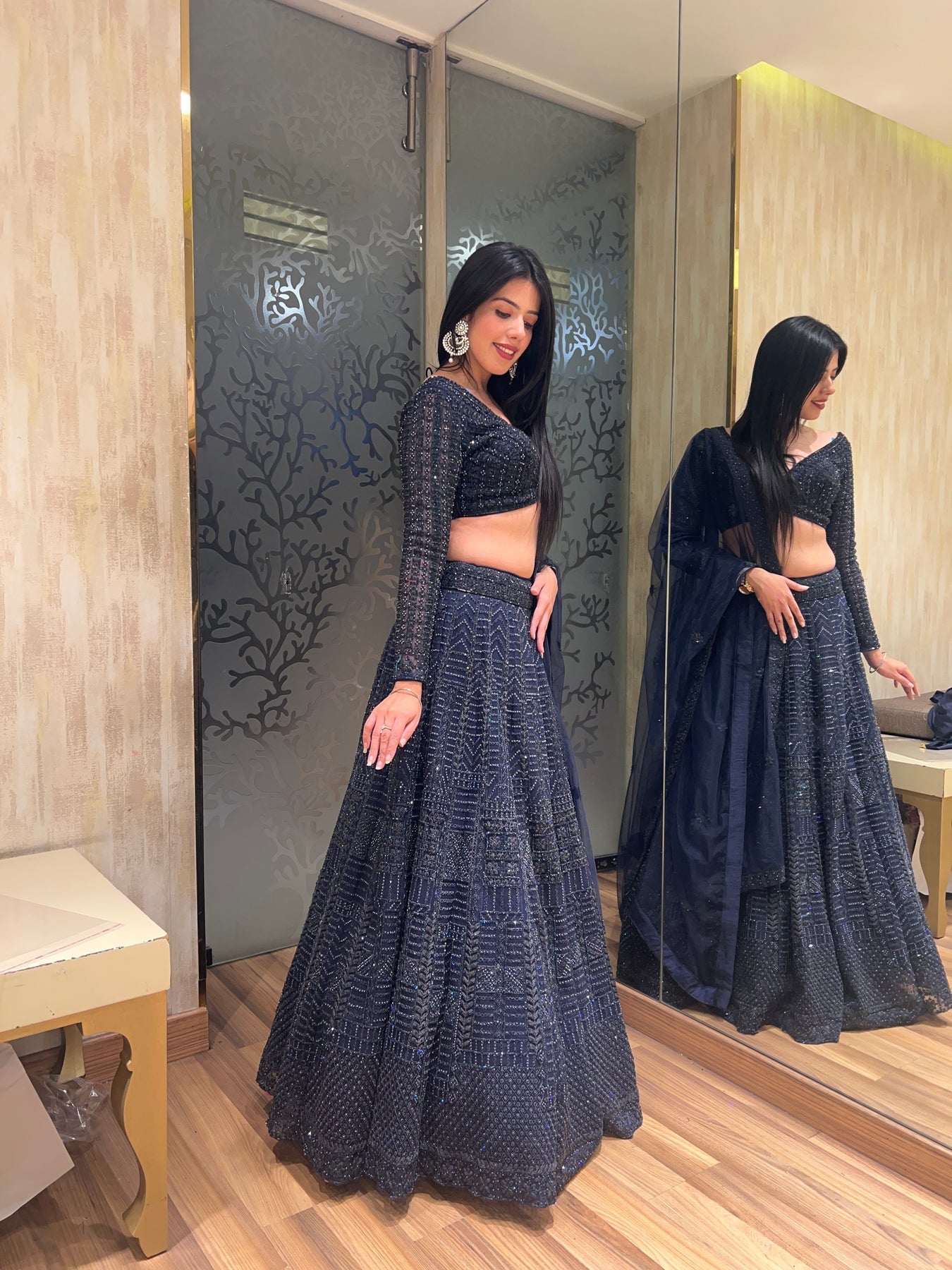 Gorgeous Blue Color Floral Motif Embroidered lehenga