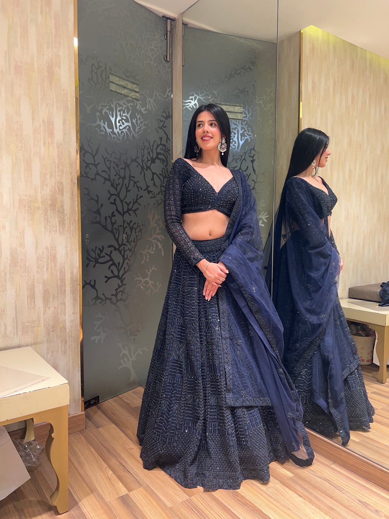 Gorgeous Blue Color Floral Motif Embroidered lehenga