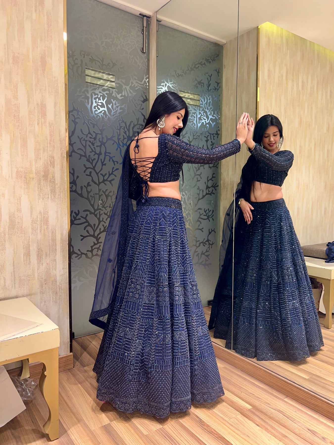 Gorgeous Blue Color Floral Motif Embroidered lehenga