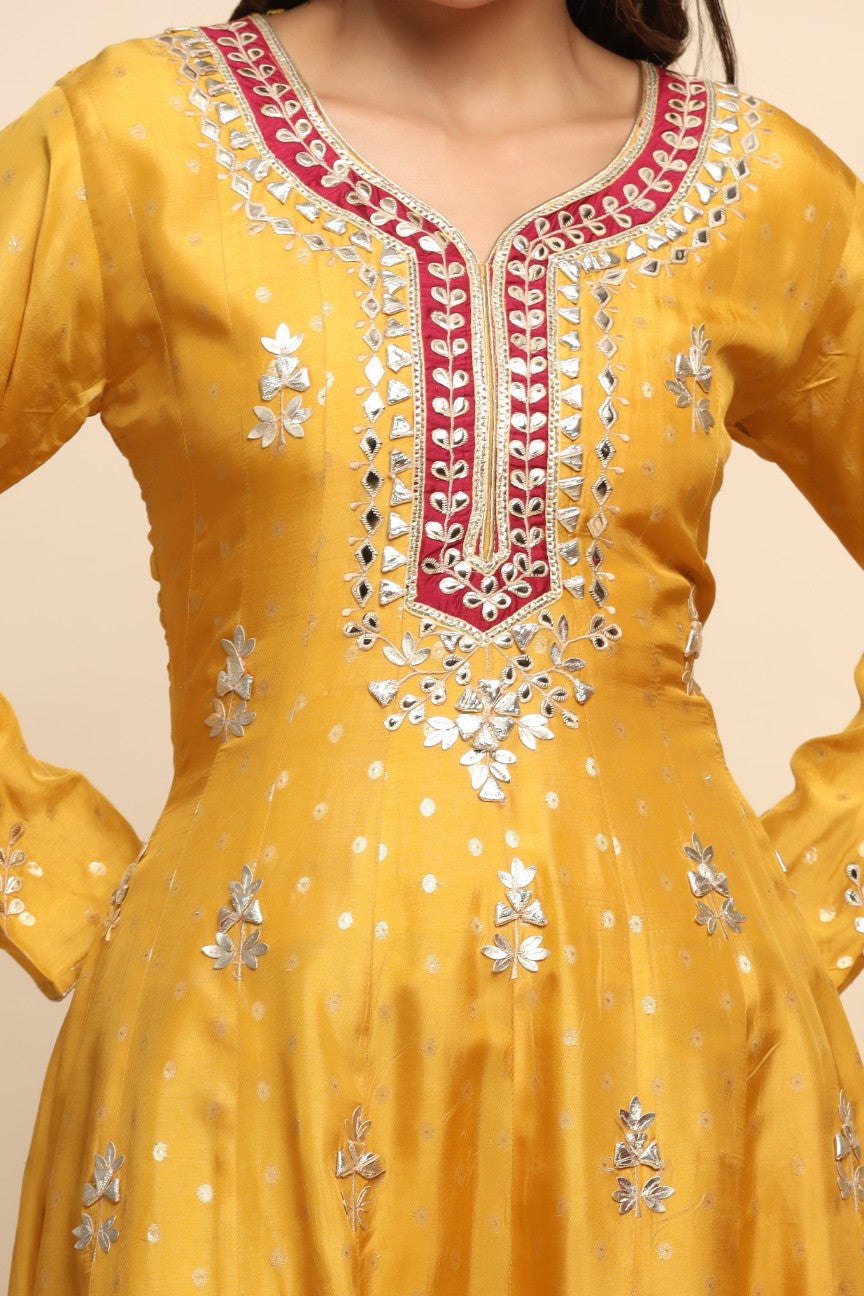 Beautiful Mustard Color Floral Motif Embroidered Sharara Set