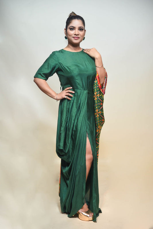 adorable green color bandhej dress