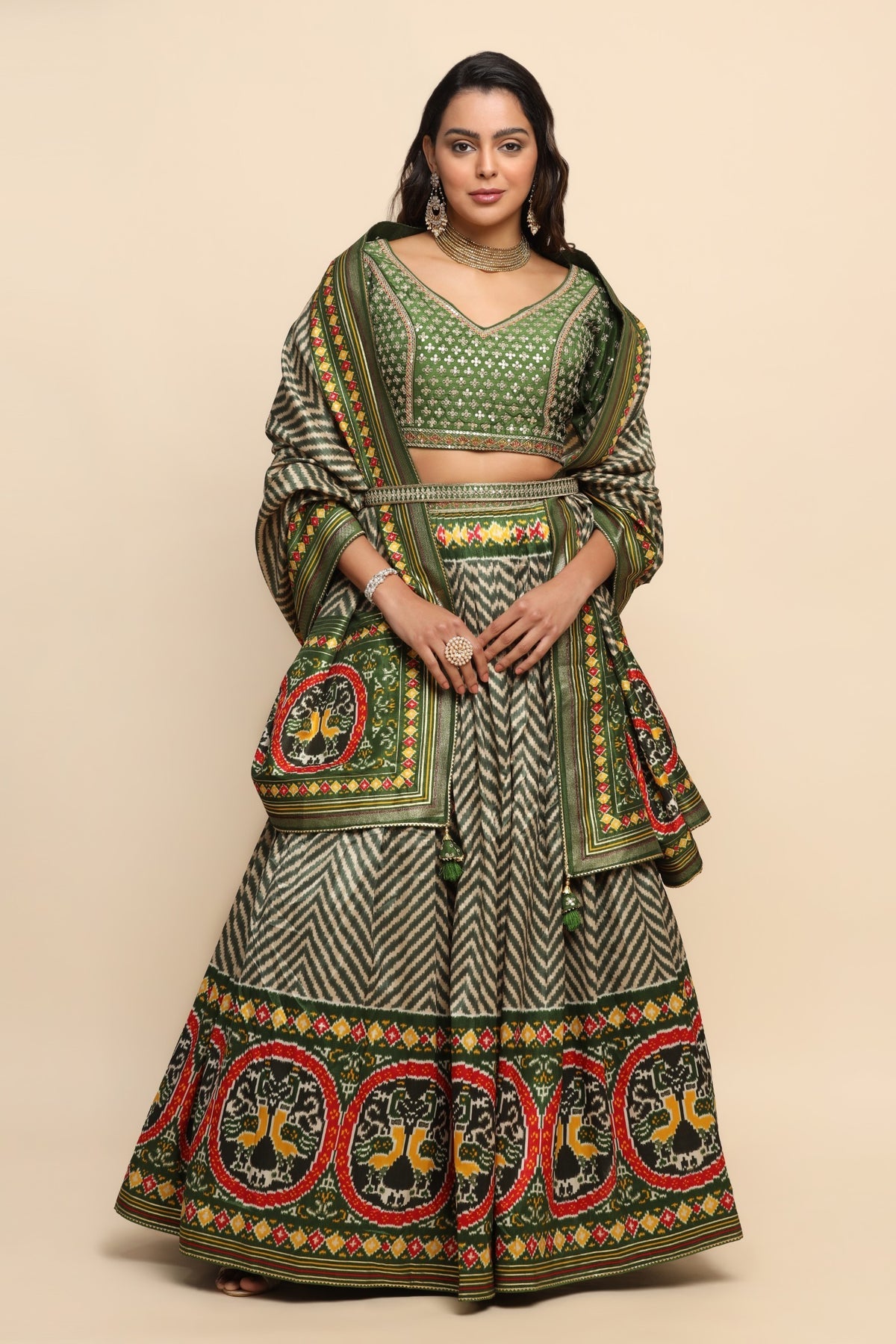 Beautiful green color patola printed lehenga