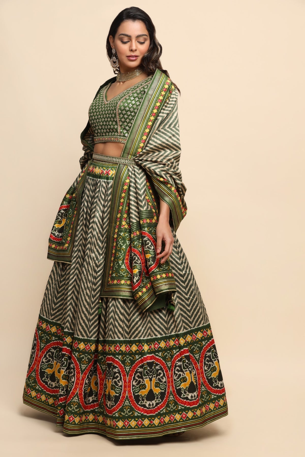 Beautiful green color patola printed lehenga