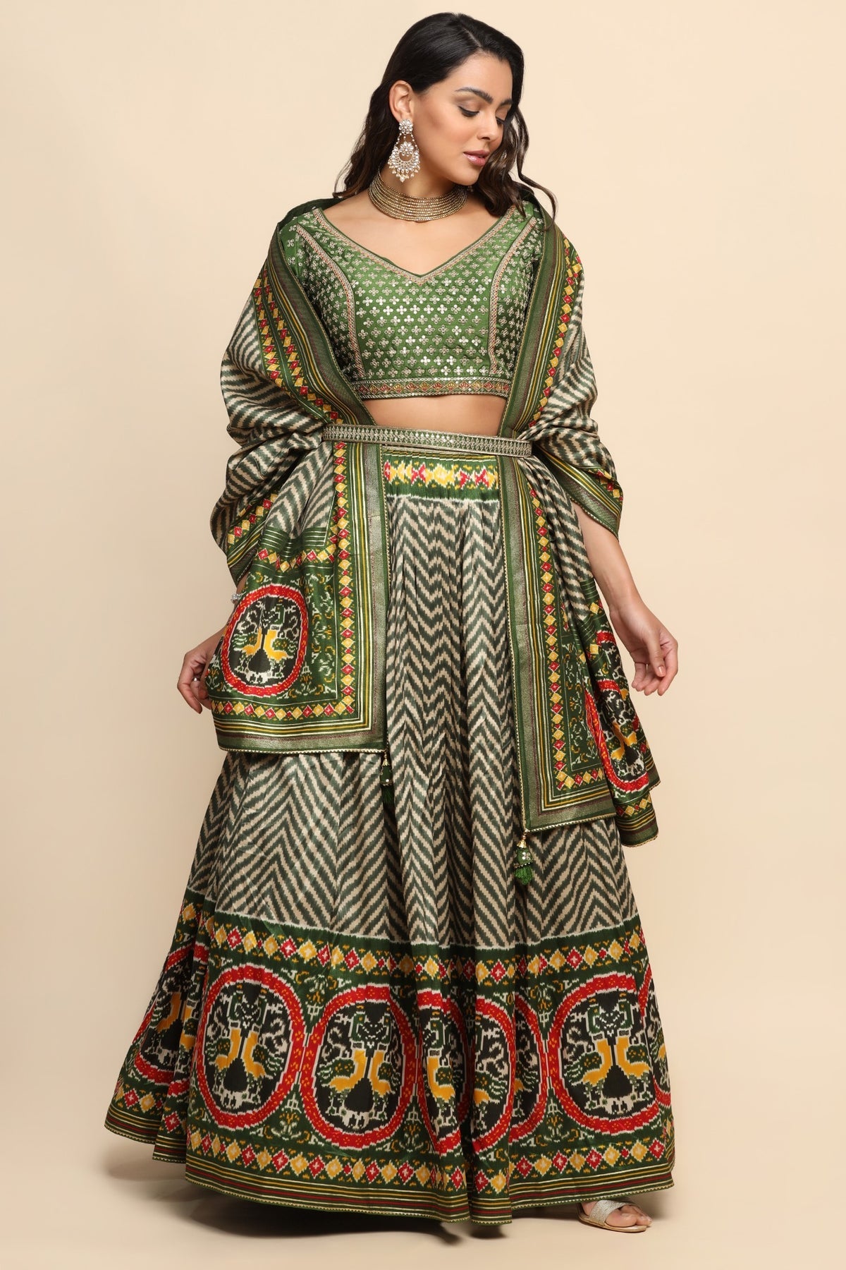 Beautiful green color patola printed lehenga
