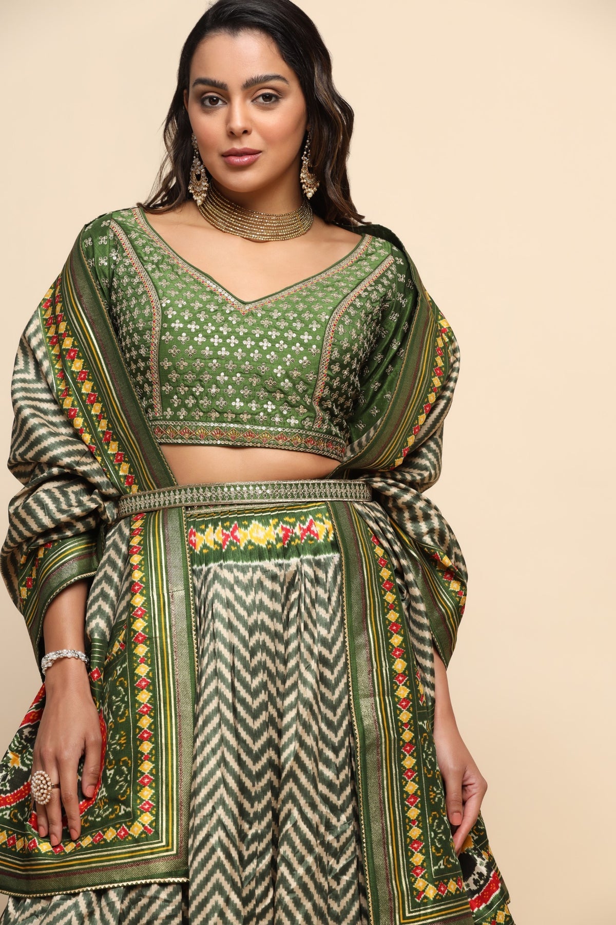 Beautiful green color patola printed lehenga