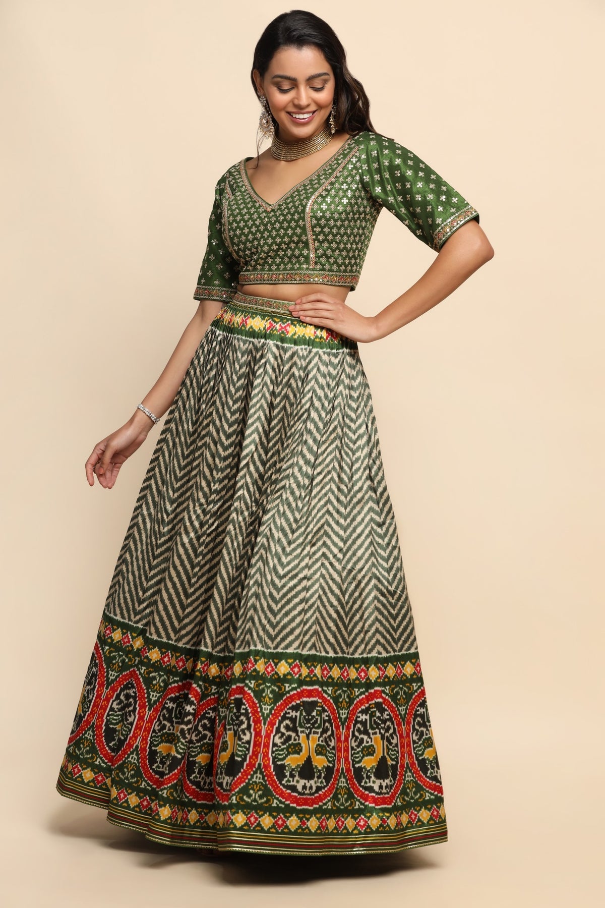 Beautiful green color patola printed lehenga