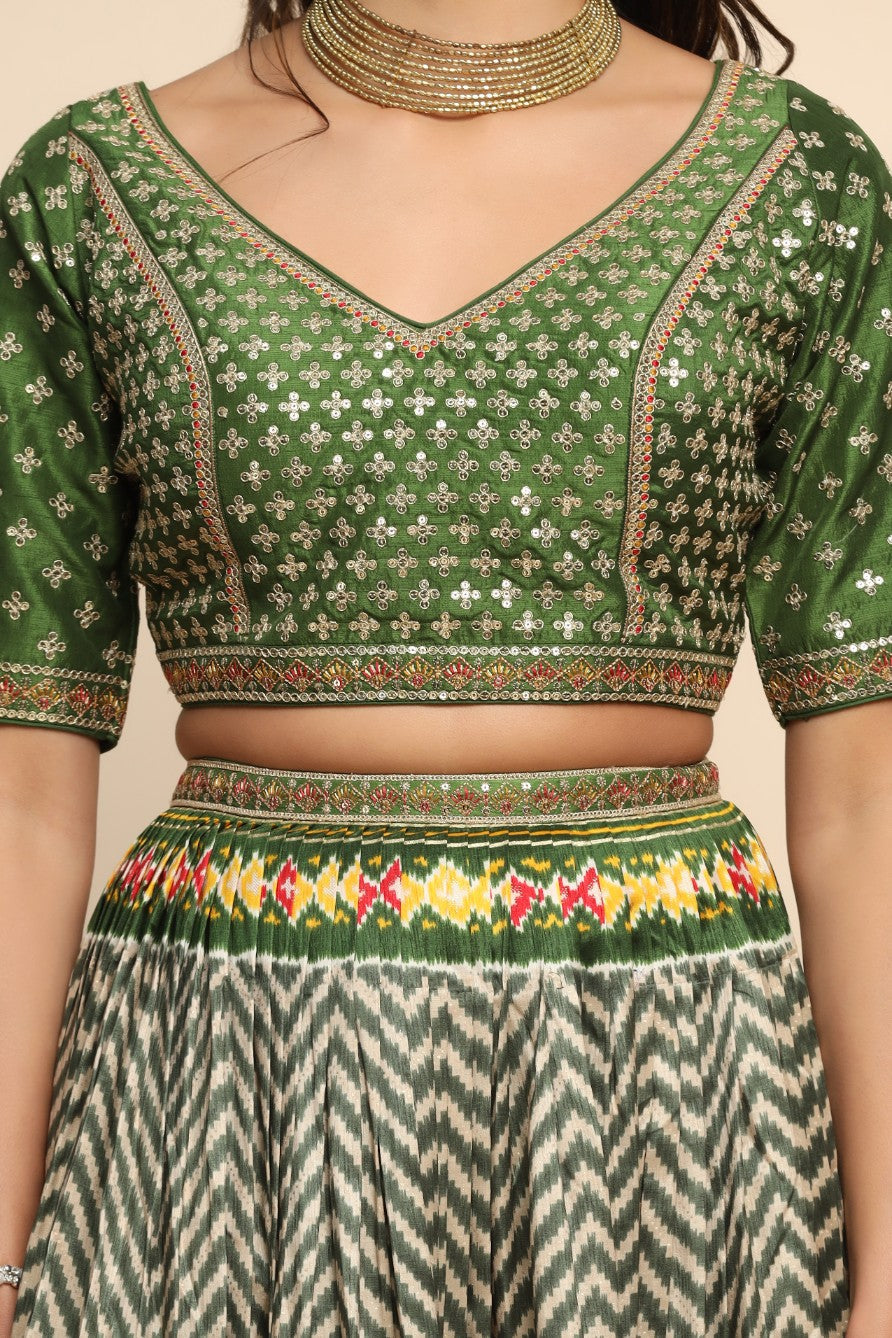 Beautiful green color patola printed lehenga