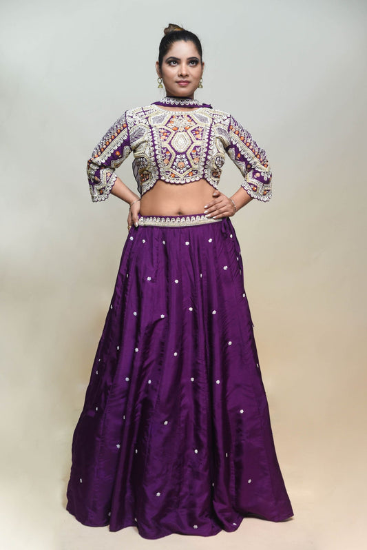 classic purple color floral motif lehenga