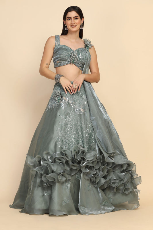 Gorgeous pastel color floral motif embroidered dress