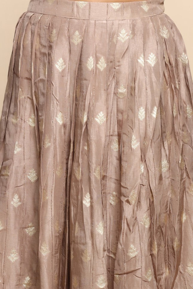 Elegant Light brown color floral motif embroidered lehenga set