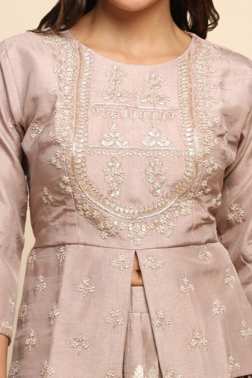 Elegant Light brown color floral motif embroidered lehenga set