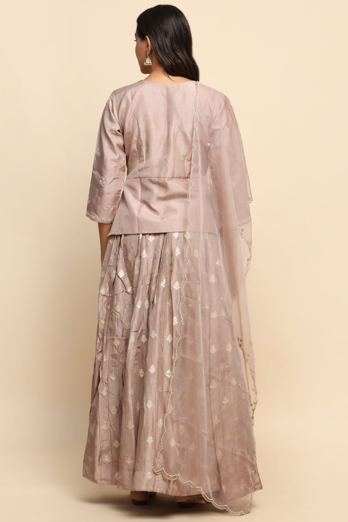 Elegant Light brown color floral motif embroidered lehenga set