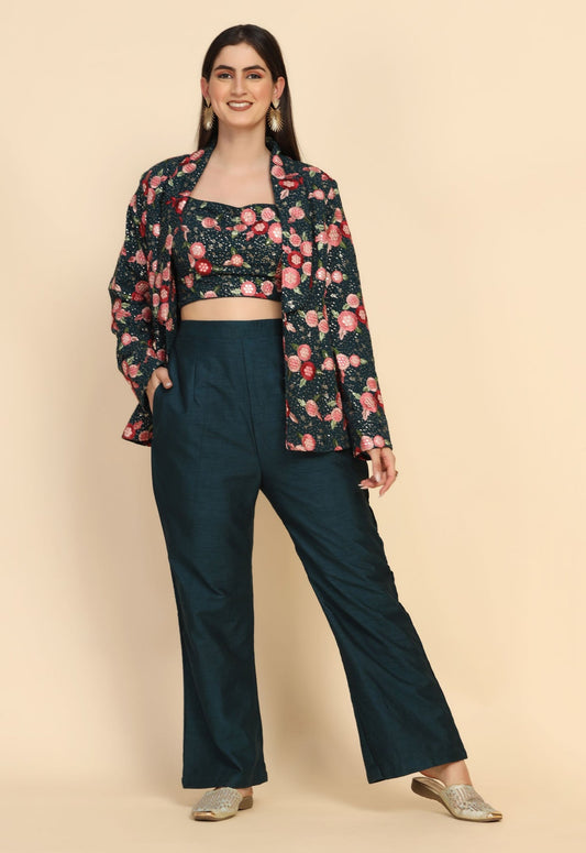 stylish blue color floral motif printed corset