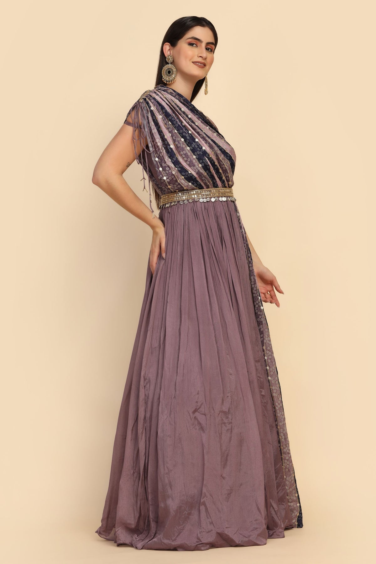 Beautiful Muve color dress with one side drape