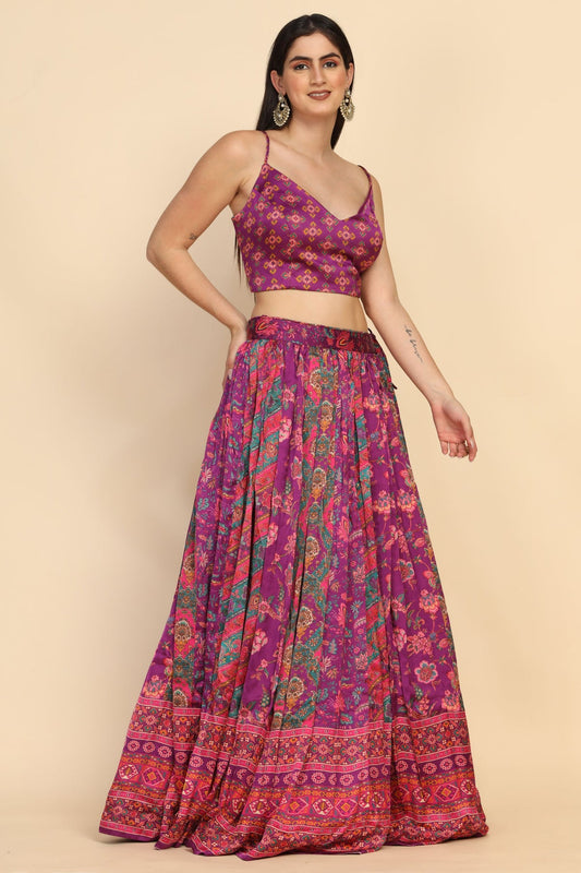 Elegant pink color Lehenga with one side curtain sleeves