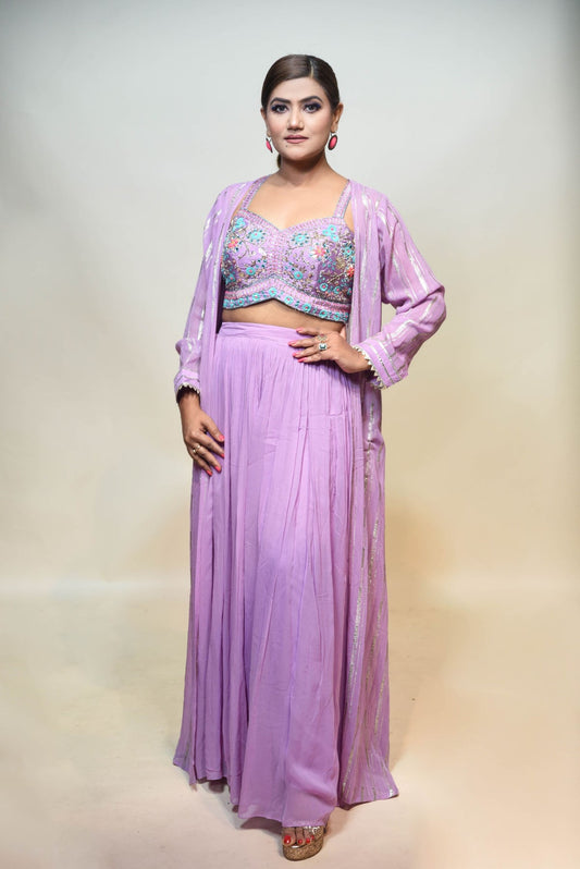 classic purple color floral motif sharara set