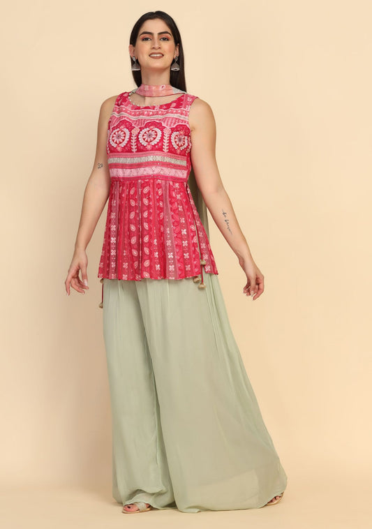 Gorgeous Pink & green Floral motif embroidered sharara set
