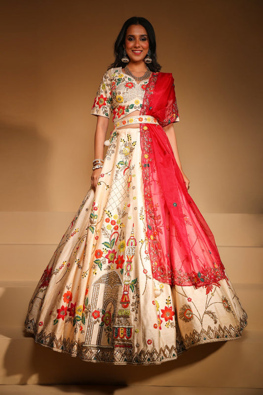 Adorable White Color Floral Motif Lehenga