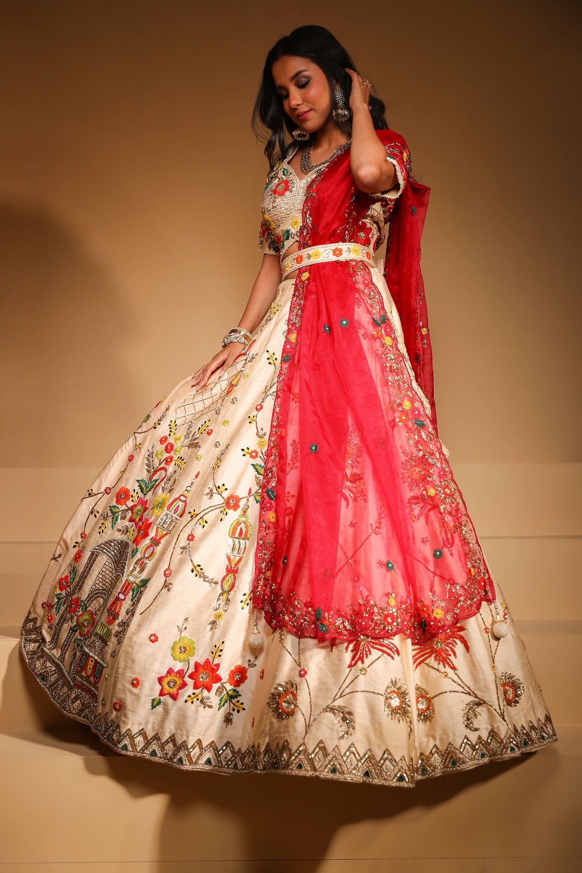 Adorable White Color Floral Motif Lehenga