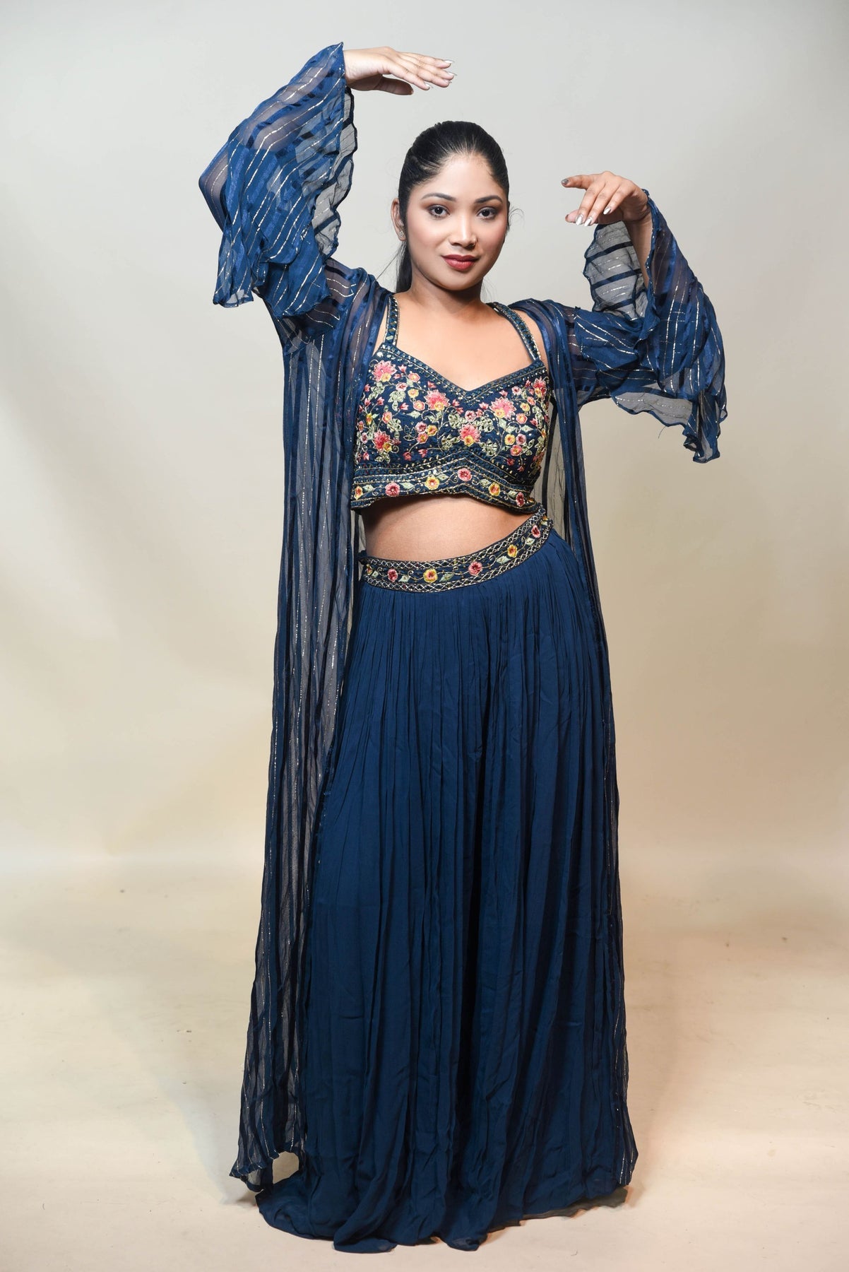 classic royal blue floral motif sharara set