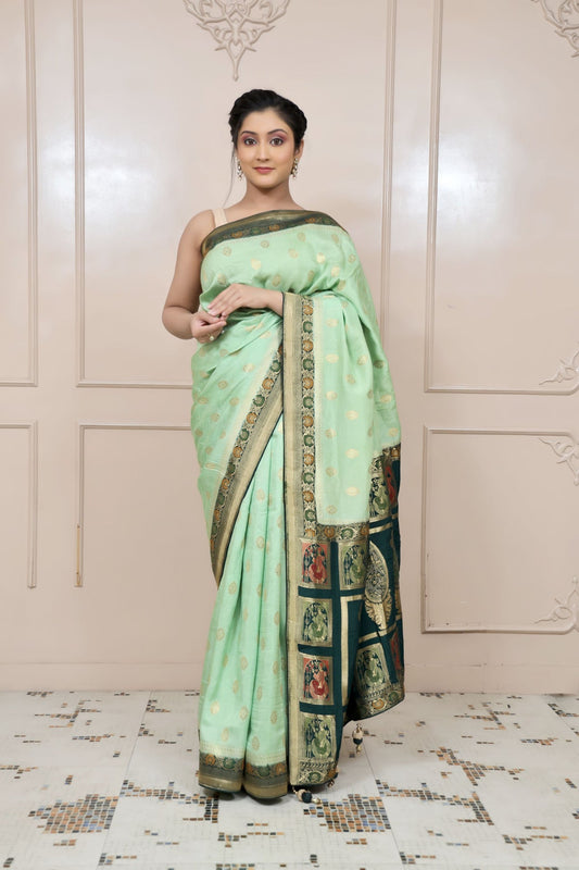 classy green color floral motif handwoven saree