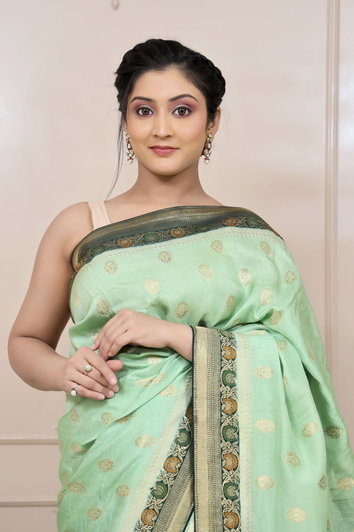classy green color floral motif handwoven saree