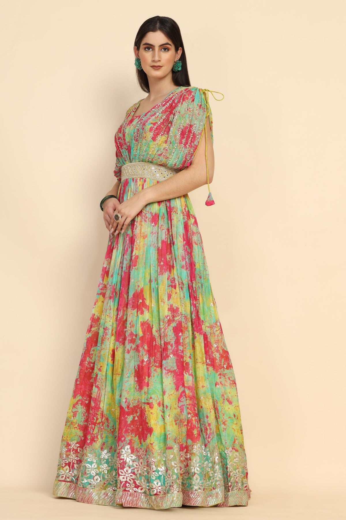 classic multi color printed dress