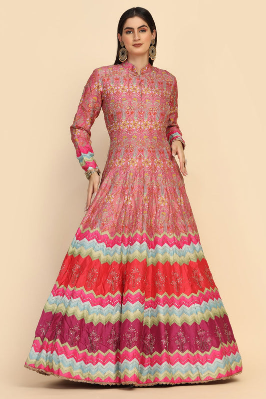 Adorable multi color floral motif embroidered dress