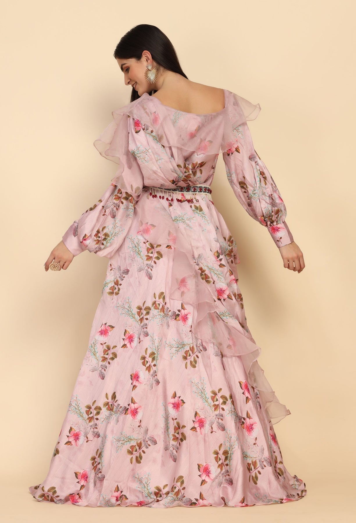 Beautiful peach color floral printed dress