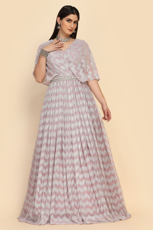 Classic pink color dress with cold shoulder