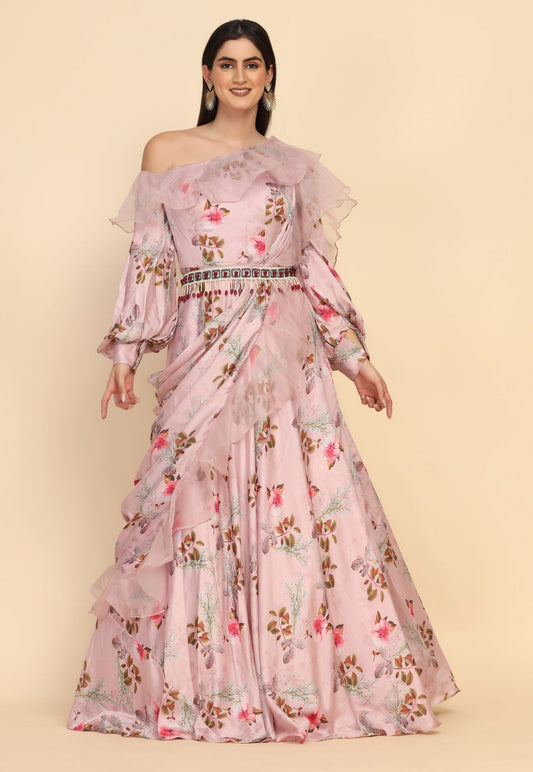 Beautiful peach color floral printed dress