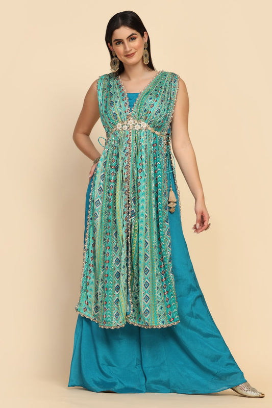 Gorgeous Blue Color Floral Motif Embroidered Sharara Set
