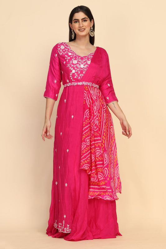 adorable pink color floral motif embroidered dress