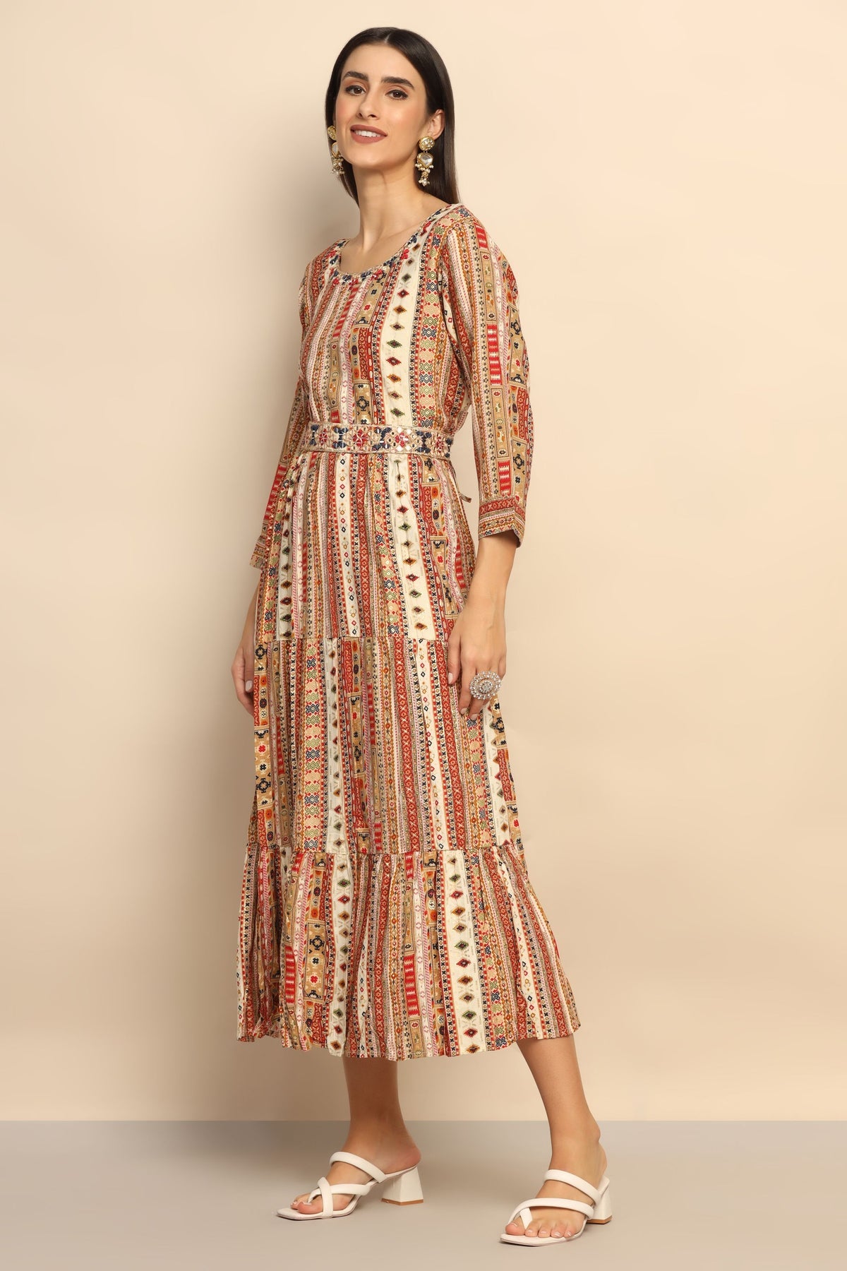 Silken Reflections Silk Blend Dress with Mirror and Thread Work