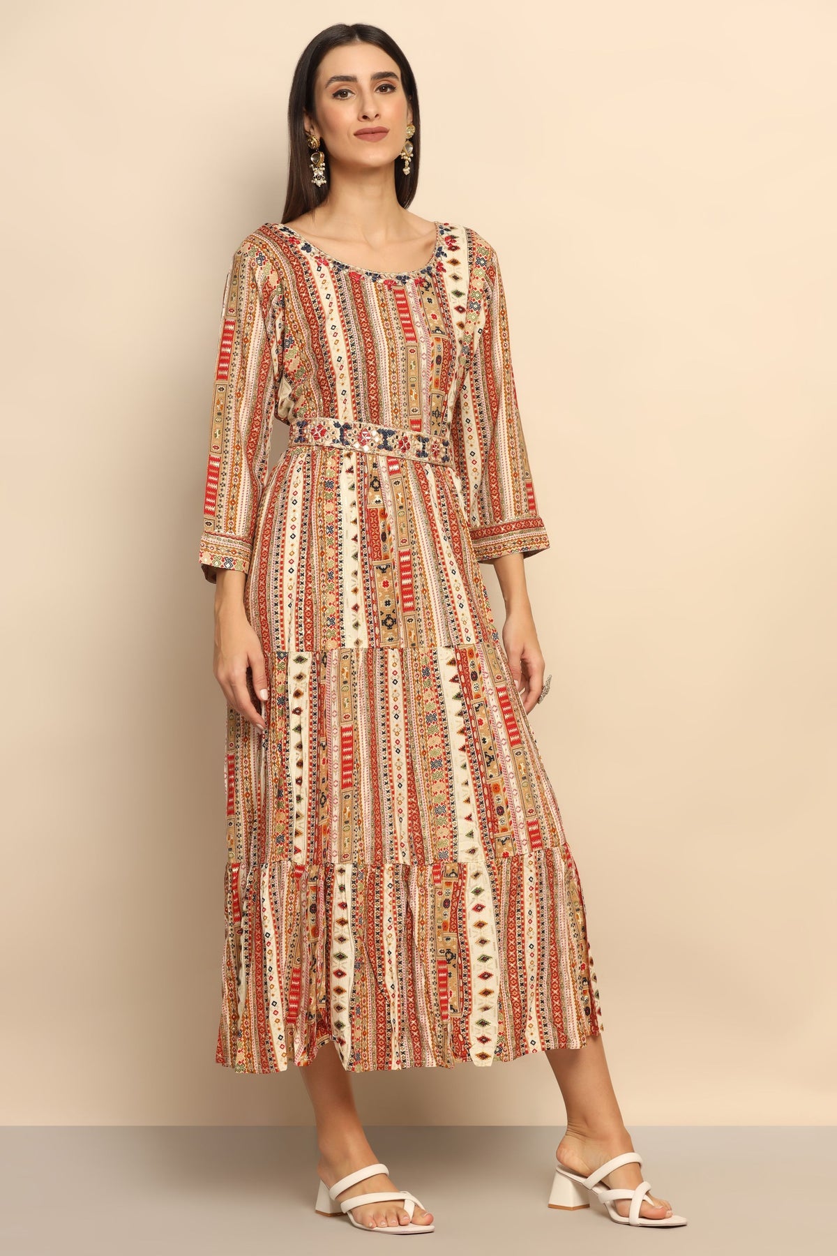 Silken Reflections Silk Blend Dress with Mirror and Thread Work